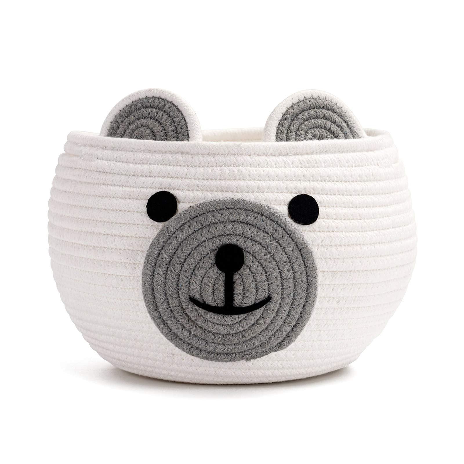 CherryNow Cotton Rope Baby Basket for Nursery, Bear Gift Baskets for Kids, Empty Baby Shower Basket with Handles, Small Cute Ani