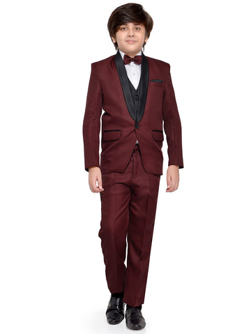 Jeetethnics Boys Maroon Coat Suit Set With Waistcoat Shirt And Trousers (9082Aq)