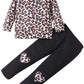 Retsugo Toddler Girl Clothes Set Leopard Long Sleeve Sweatshirt Top And Pants Toddler 2Pcs School Outfits Kids Fall Winter Cloth