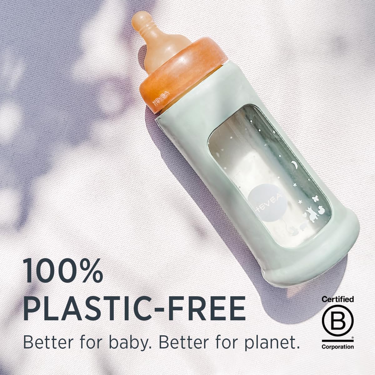 Hevea Plastic-Free Wide Neck Glass Baby Bottle With Sand Sleeve - Medium Flow Anti Colic Baby Bottles 3-24 Months - Bpa-Free, Si