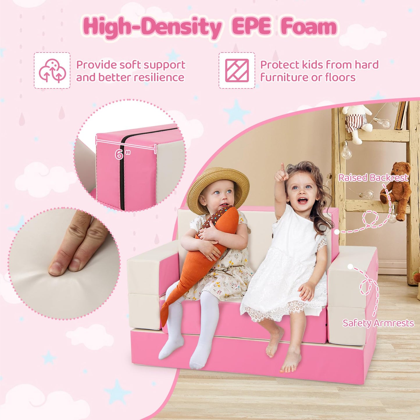 Costzon Climb And Crawl Foam Set, 4-In-1 Convertible Furniture Into Toddler Bed, Sofa, Table, Activity Play Blocks, 8-Piece Ligh
