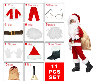 Ovov 11 Pcs Kids Santa Costume Deluxe Kids Santa Suit Toddler Santa Claus Costume For Halloween Cosplay