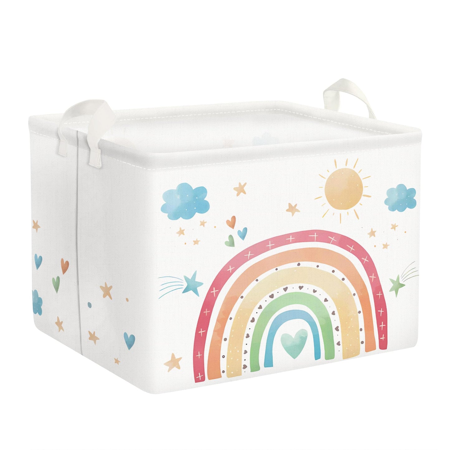 Clastyle Rectangle Rainbow Baby Gift Basket Cloud Heart Star Clothes Towel Storage Bin Toy Book Shelf Basket for Kid Playroom Nu