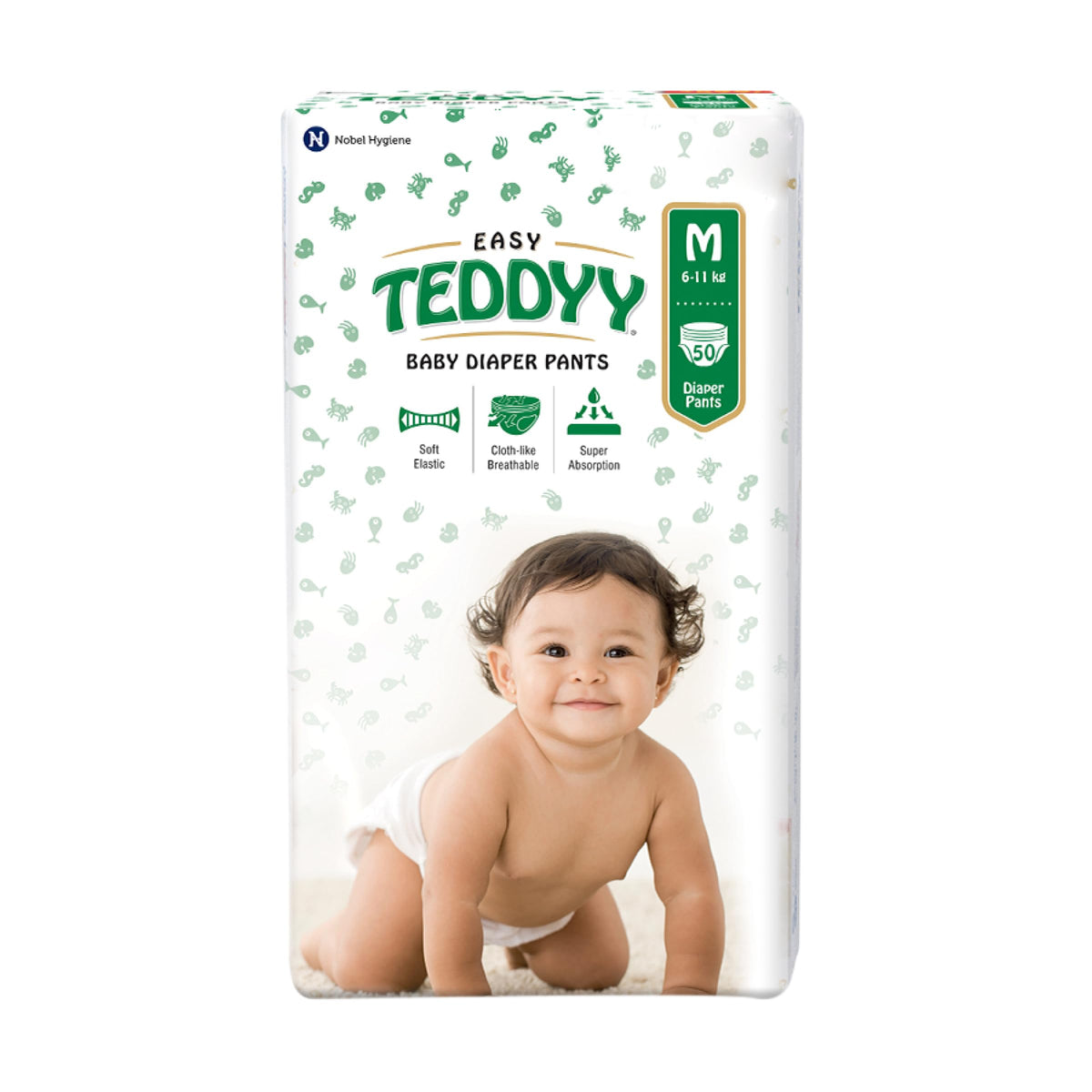 Teddyy Easy Baby M Size Diaper Pant Style | 50 Count (Medium) | 712 Kg (Pack Of 1) | Long Protection Hours | AntiBacterial | A