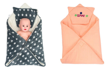 CTMKIDS Baby Wrap with Cushion Cap for Kids 74x84 cm  Grey & Baby Wrap with Cap for Kids 74x74 cm  Peach
