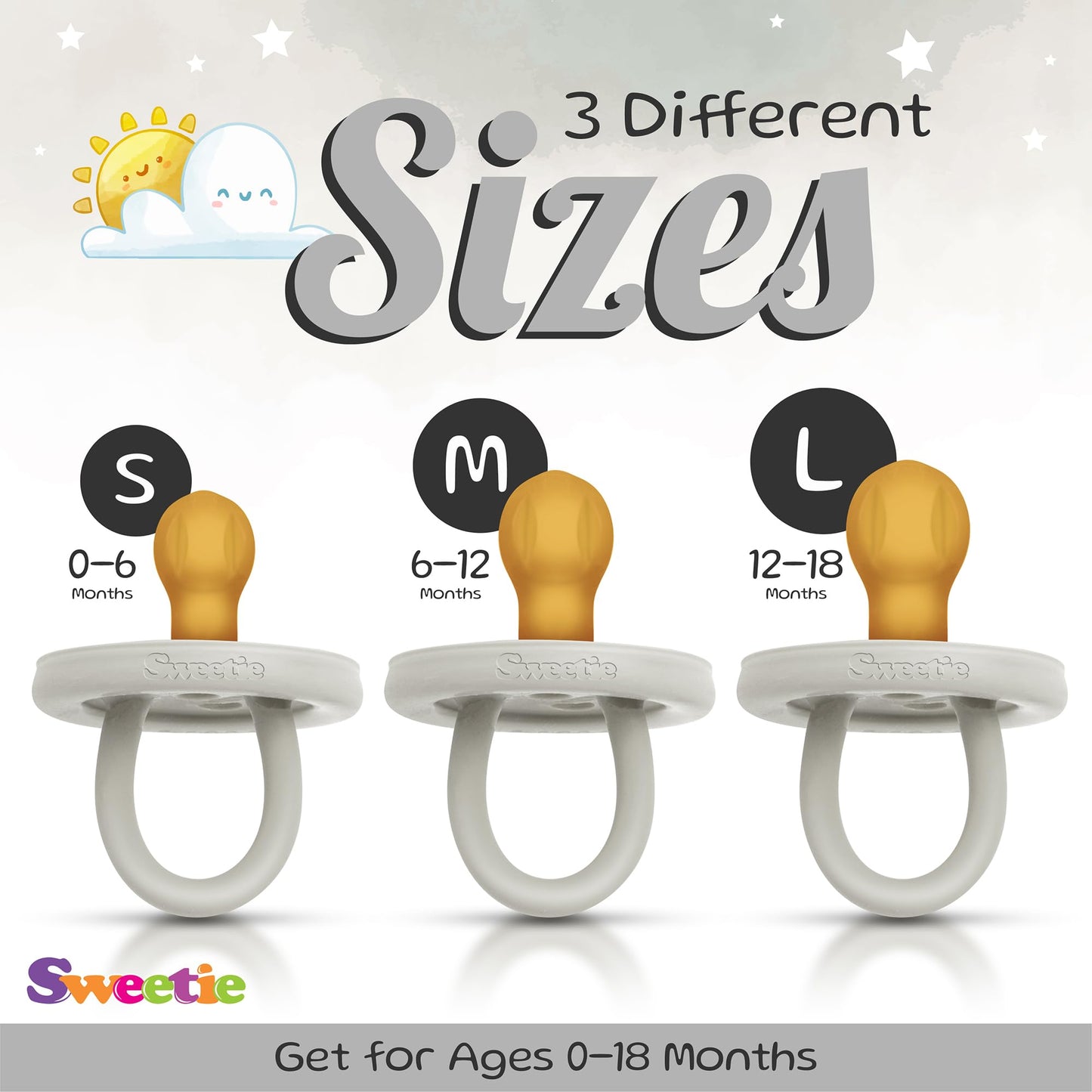 Sweetie Rubber Pacifier Natural Rubber Pacifier Rounded (Grey, 0-6 Month)