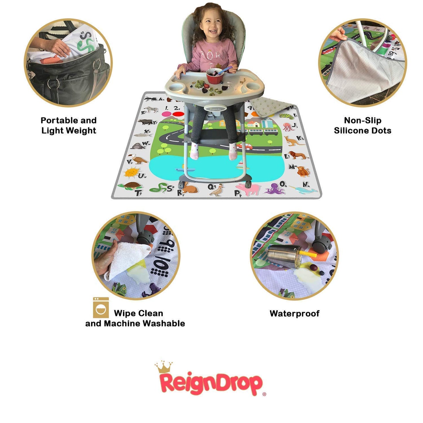 54' Xl Splat Mat For Under High Chair- Creative Design For Art Floor Cover, Food Spills For Baby Or Toddler. Non Slip, Waterpro