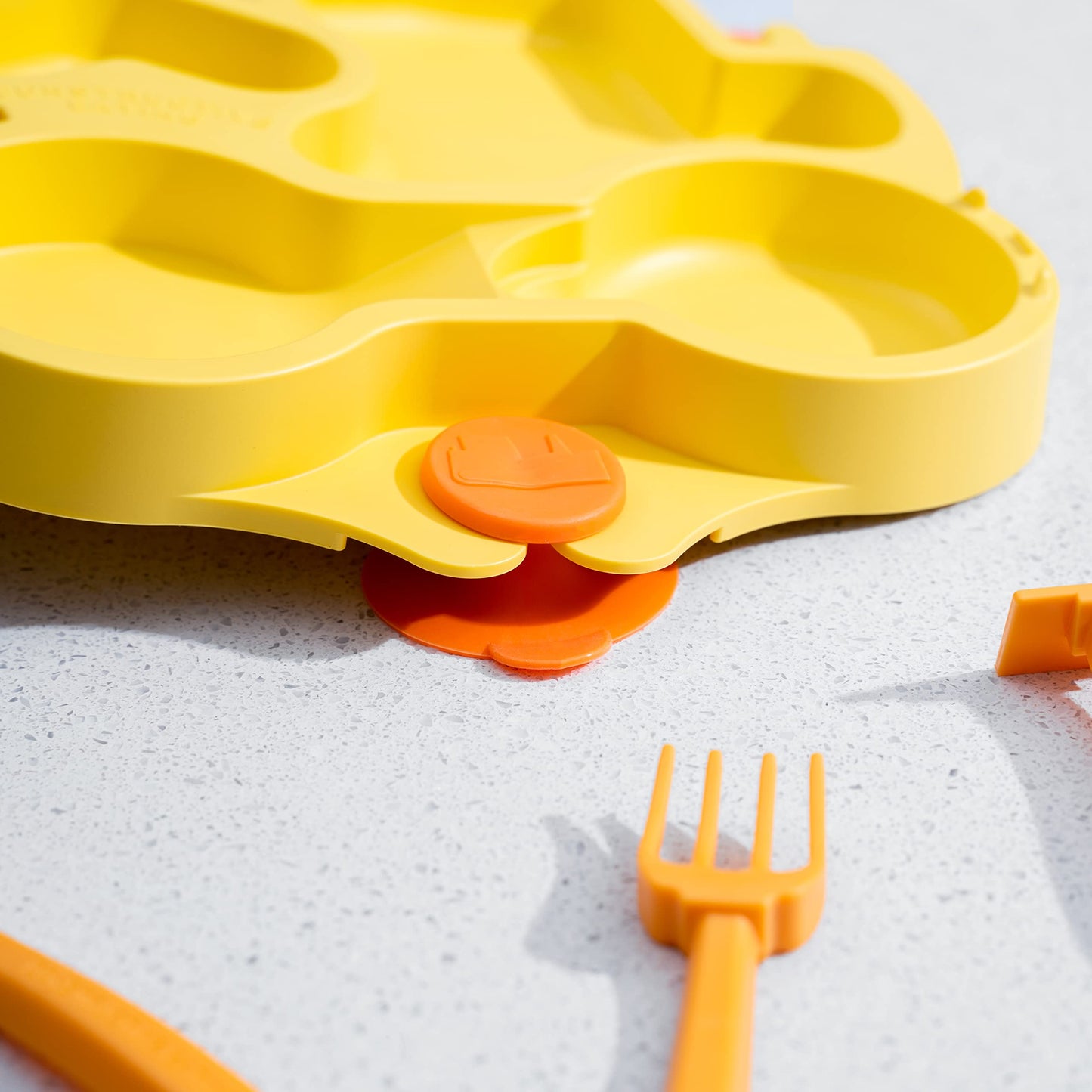 Constructive Eating Plate Made In Usa | Constructive Baby | Kids Dinnerware Set, Yellow Truck Plate | Divided Suction Plates For