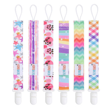 Alvababy Pacifier Clips 6 Packs Rainbow Paci Clip Holder Leashes For Baby Boys And Girls Fits Most Pacifier,Binkie Styles,Baby T