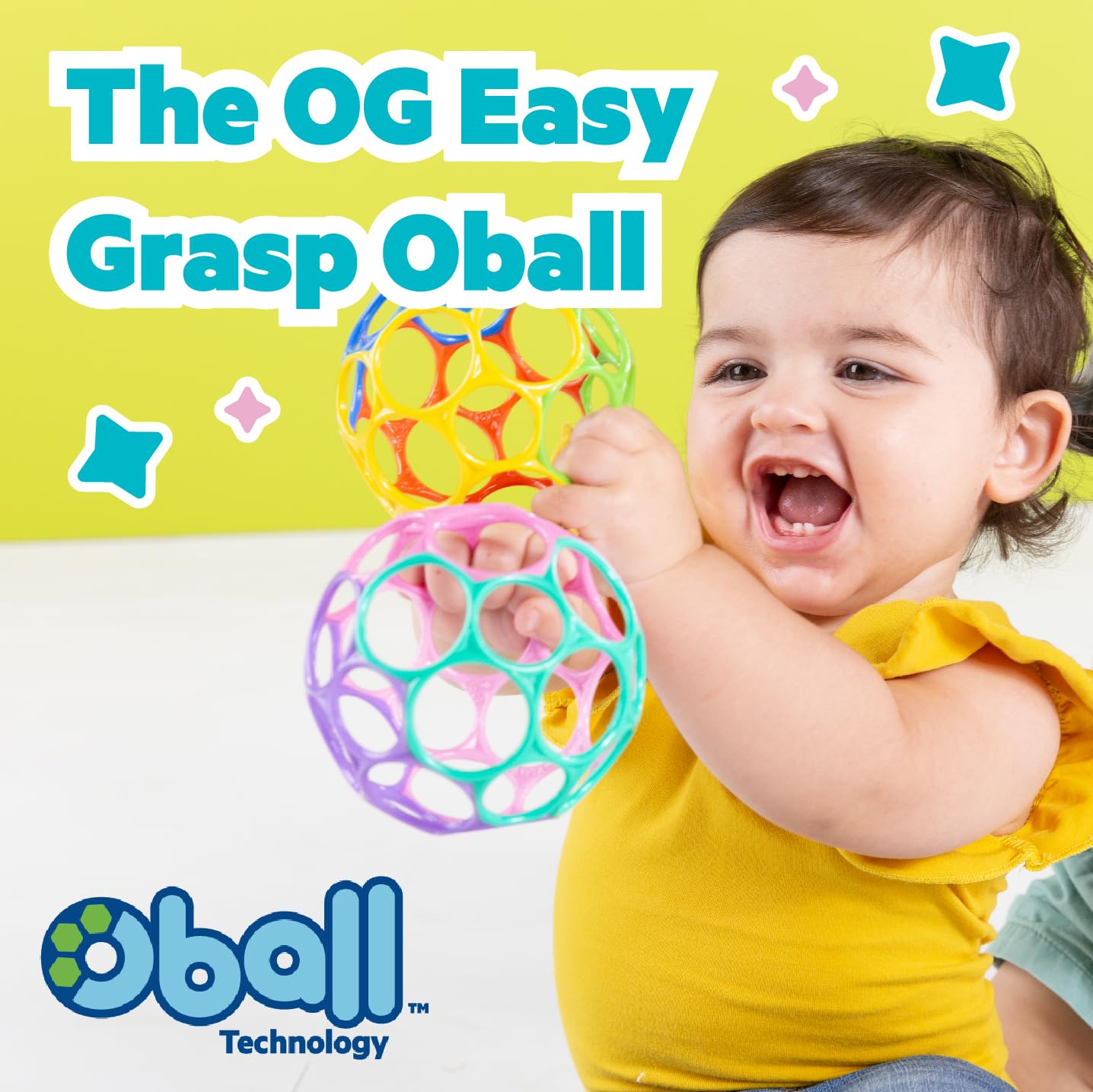 Bright Starts Oball Easy-Grasp Rattle BPA-Free Infant Toy in Blue, Age Newborn and up, 4 Inches