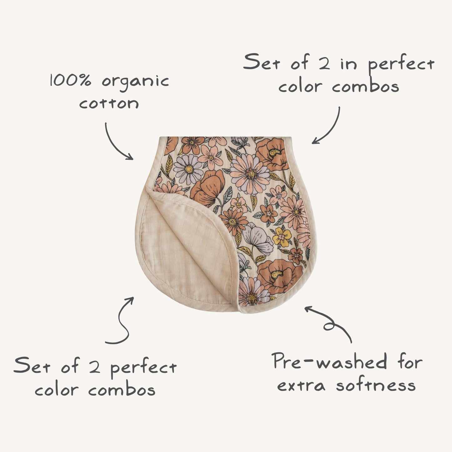 Mushie Muslin Baby Burp Cloths | 100% Organic Cotton, Set Of 2 (Natural/Fog)