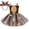 Hjtt Deer Costume For Girls Christmas Tutu Dress Kids Halloween Birthday Jungle Party Animal Reindeer Outfit (Deer, 5-6 Years)