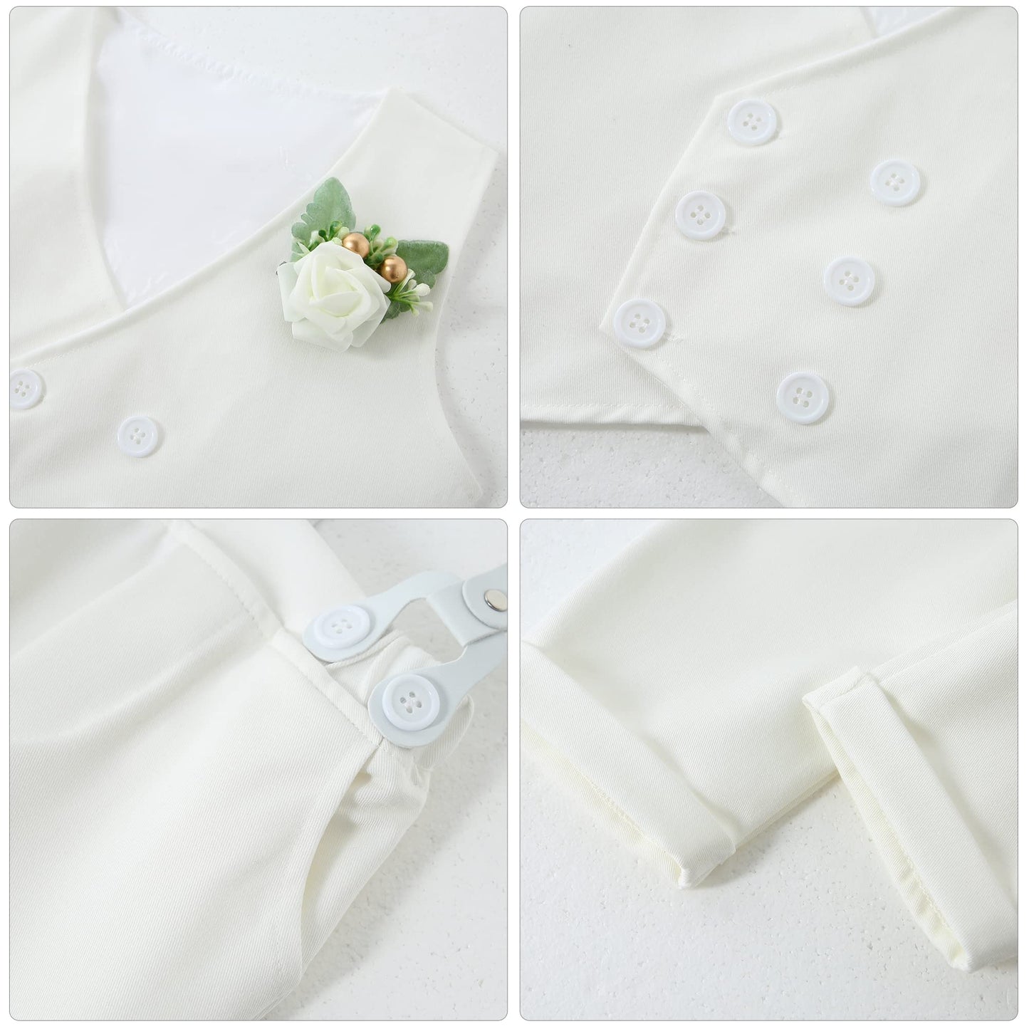 Yallet Toddler Baby Boy Clothes Suit Gentleman Wedding Outfits, Formal Dress Shirt+Bowtie+Vest+Boutonniere+Suspender Pants(V Pur