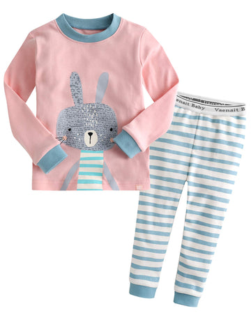 Vaenait Baby Kids Girls Boys Cotton Sleepwear Pajama 2Pcs Set Pink Bunny 6-7Y/Xl
