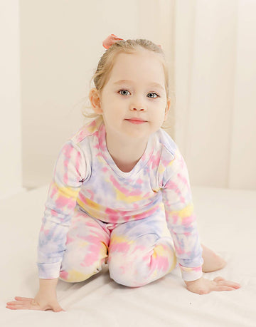 Vaenait Baby Kids Junior 100% Cotton Sleepwear Pajamas 2Pcs Set Tiedye-Bluepinkyellow-253 Xs