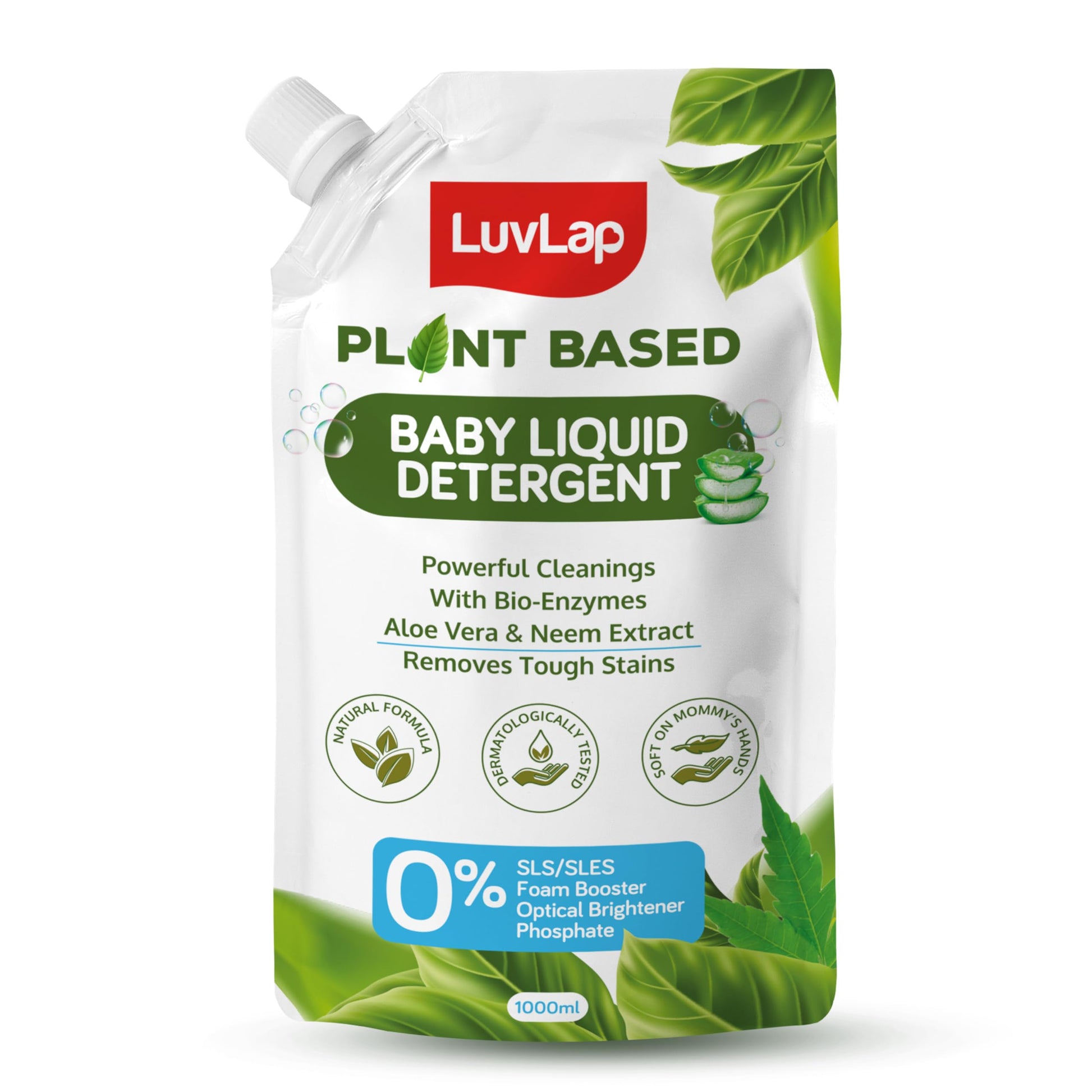 Luvlap Plant Based Baby Laundry Liquid Detergent Refill Pack1000Ml (Powered By Plant) With BioEnzymes, Aloe Vera & Neem, Derma