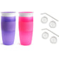 Munchkin 14Oz 2 Pack Miracle Cups With 2 Sipper And Straw Lid Set, Pink/Purple