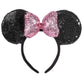 Chuangqi 1Pcs Mouse Ears Shiny Headband With 3D Bow, Double-Sided Sequin Hair Band For Birthday Party Or Amusement Park(3D Pink