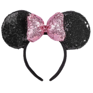 Chuangqi 1Pcs Mouse Ears Shiny Headband With 3D Bow, Double-Sided Sequin Hair Band For Birthday Party Or Amusement Park(3D Pink