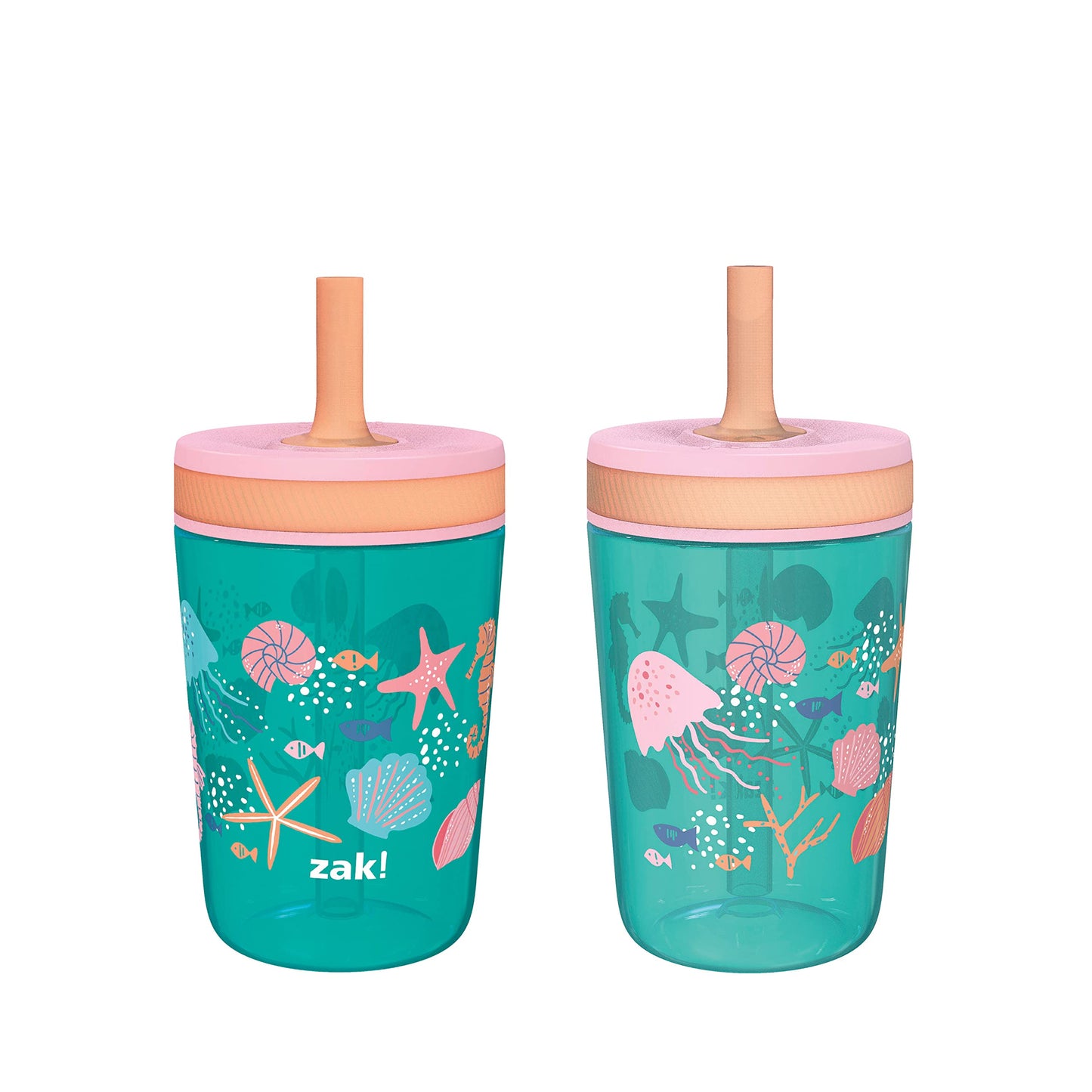 Zak Designs Kelso 15 Oz Tumbler Set, (Shells) Non-Bpa Leak-Proof Screw-On Lid With Straw Made Of Durable Plastic And Silicone, P