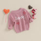 Baby Girl Cute Long Sleeve Crew Neck Love Embroidery Sweater Toddler Valentine Day Outfits (Rose Pink Love, 3-4 Years)