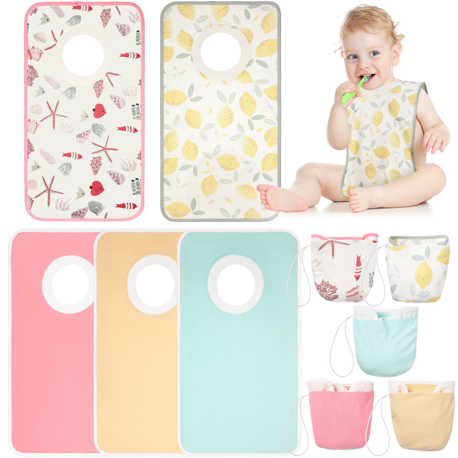Newwiee 5 Pcs Large Towel Bib Toddler For Baby Toddler Cloth Bib Soft Pullover Baby Absorbent Full Coverage Drooling Feeding(Cut
