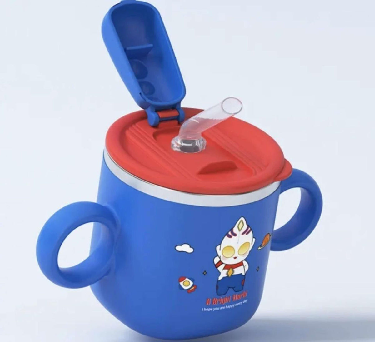Kids Stainless Steel Sippy Cup with Straw and Dual Handles, Blue,pack of 1