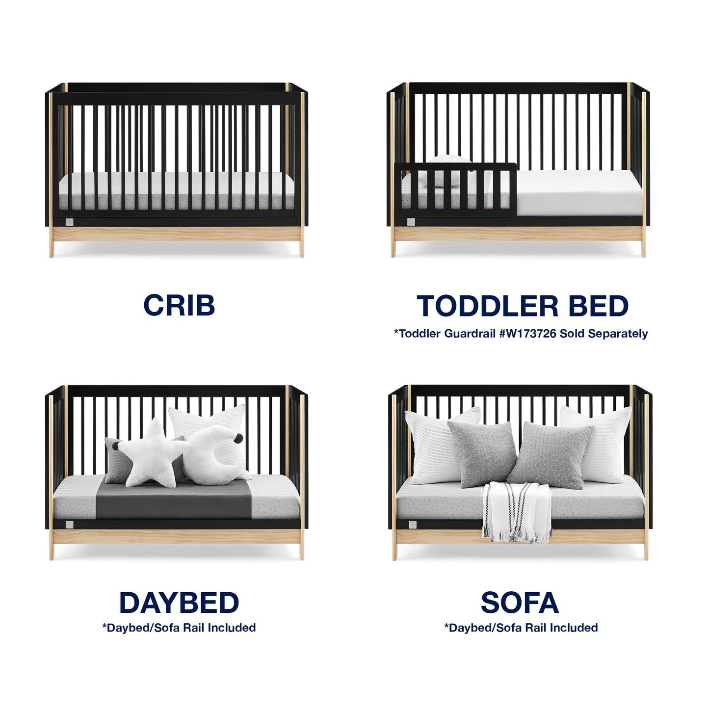 Gap Babygap Tate 4-In-1 Convertible Crib - Greenguard Gold Certified, Ebony/Natural