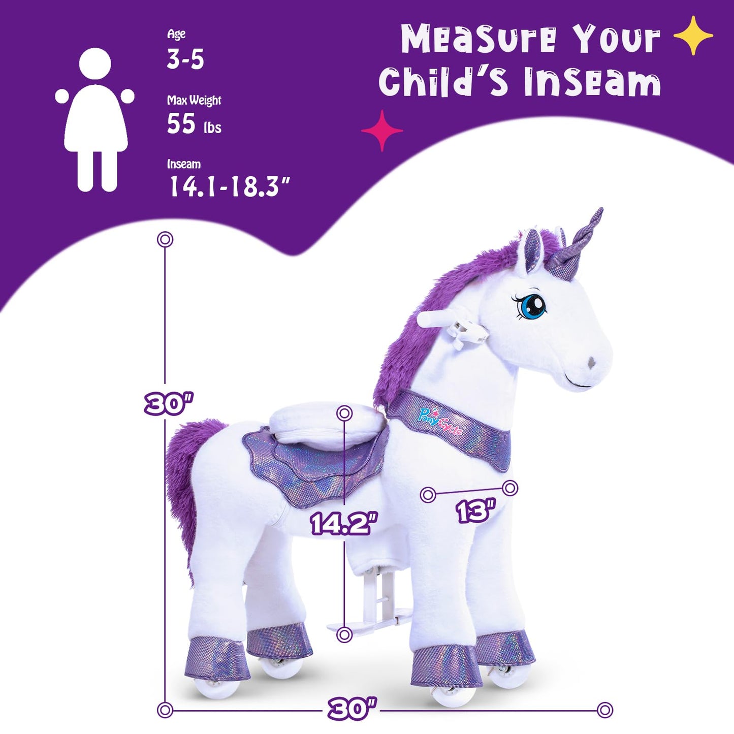 PonyCycle Ride on Unicorn Riding Unicorn Toys with Brake, Essential Model E Interactive Toy Unicorn Gifts for Girls (30 Height/S