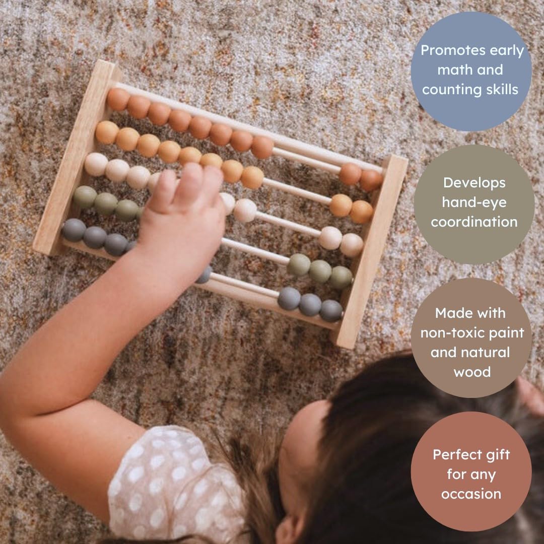 Brooklyn Neutral Boho Abacus - STEM Toy- Boho Nursery Decor and Playroom Decor- Math Toddler Toy with Beads- Montessori Toys - A