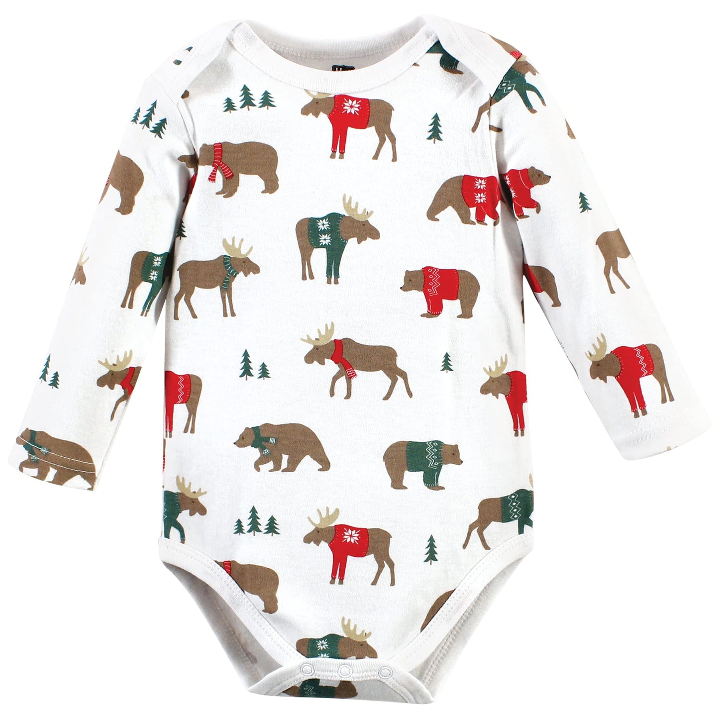 Hudson Baby Unisex Baby Cotton Long-Sleeve Bodysuits, Moose Be Christmas, 6-9 Months
