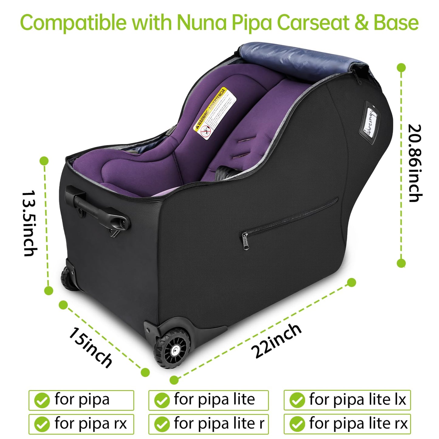 Yorepek Infant Car Seat Travel Bag With Wheels Compatible With Nuna Pipa Car Seat And Base, Carseat Cover For Airplane Travel Wi