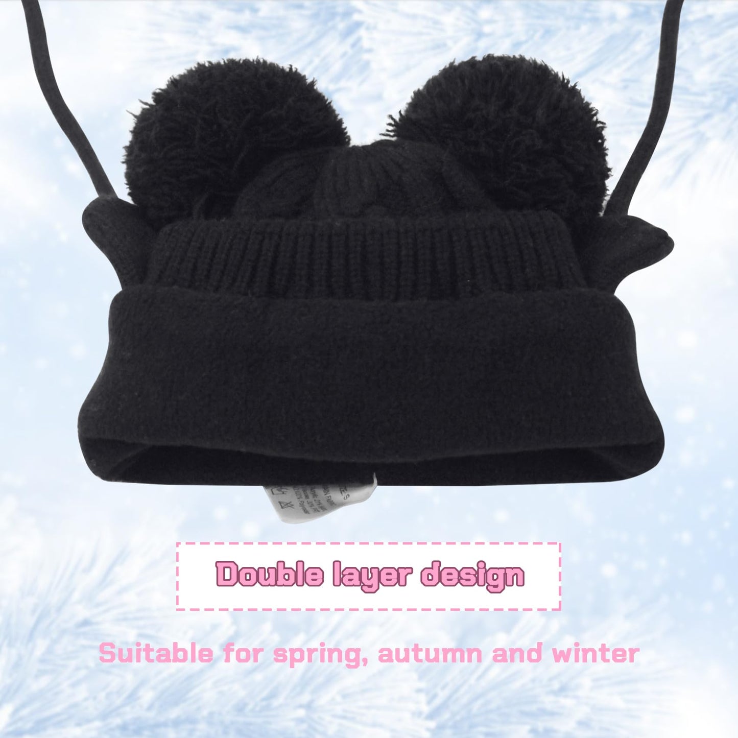 Duoyeree Toddler Winter Hat With Earflap Scarf Hood Thick Warm Kids Skull Cap For Baby Girls Boys Black