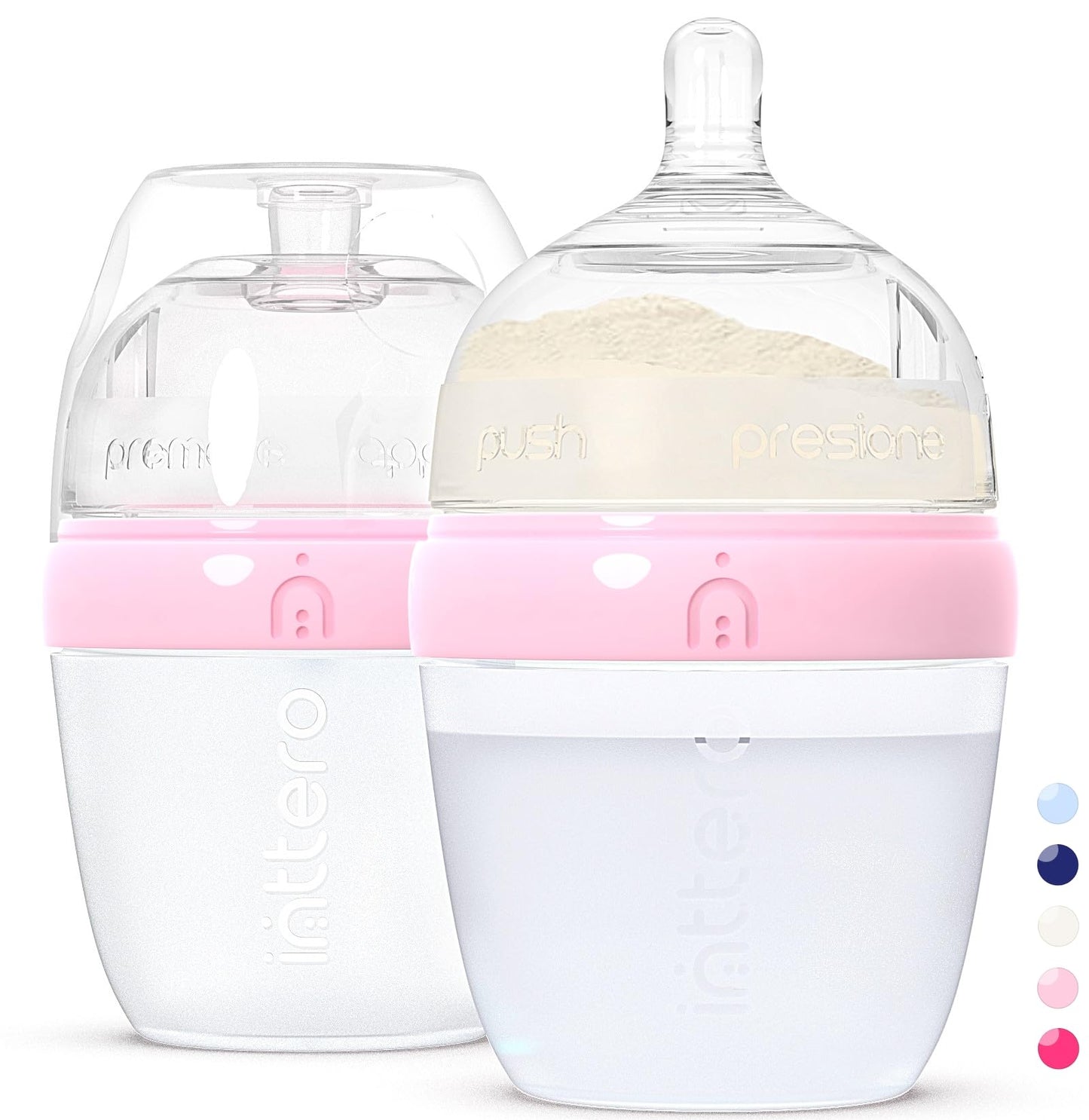 INTTERO Natural Anti-Colic Formula Dispenser Baby Bottle - Air-Free Vent - 6oz/2pk Cute Pink Slow Flow - Everyday Baby Essential