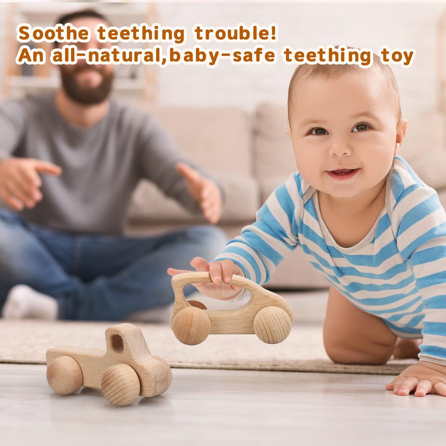 TOY Life Wooden Toys Cars, Montessori Toys for Babies 0-6-12 Months, Rattle Toy Cars for Toddlers 1-3, Christmas Wooden Baby Toy