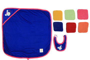 Ole Baby Gift Set Combo of Cute Hooded Cute Towel, Multicolor Wash Cloth & Printed Bib.