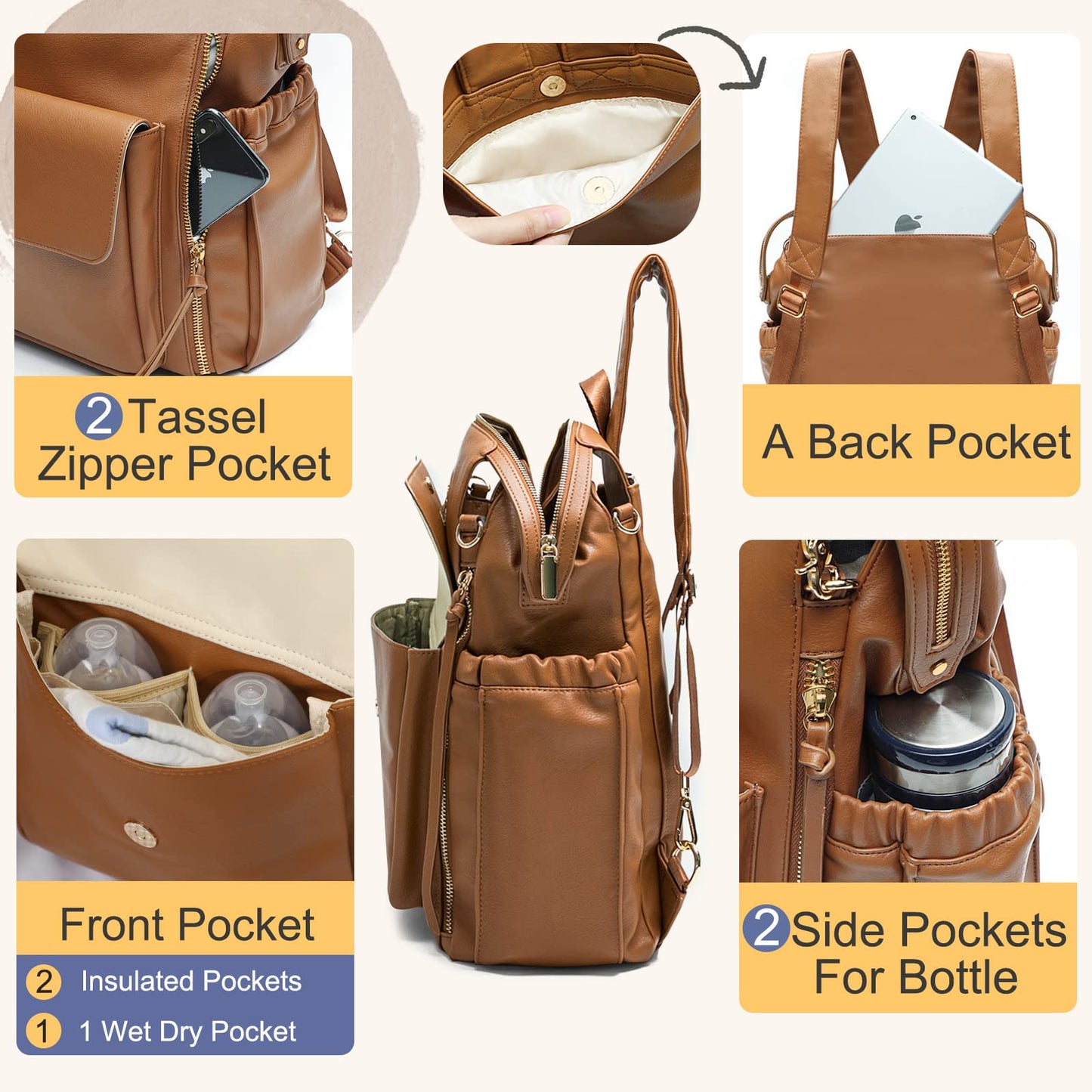 Miss Fong Diaper Bag Backpack Baby Diaper Bag For Girls And Boys, Leather Diaper Bag Backpack Diaper Bag Purse With 13 Pockets D