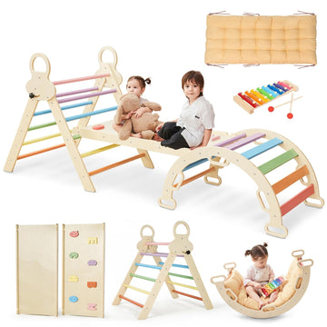 Pikler Triangle Set For Kids, 8 In 1 Colorful Montessori Large Climbing Toys For Toddlers 1-6 Inside With Ramp, Arch And Foldabl