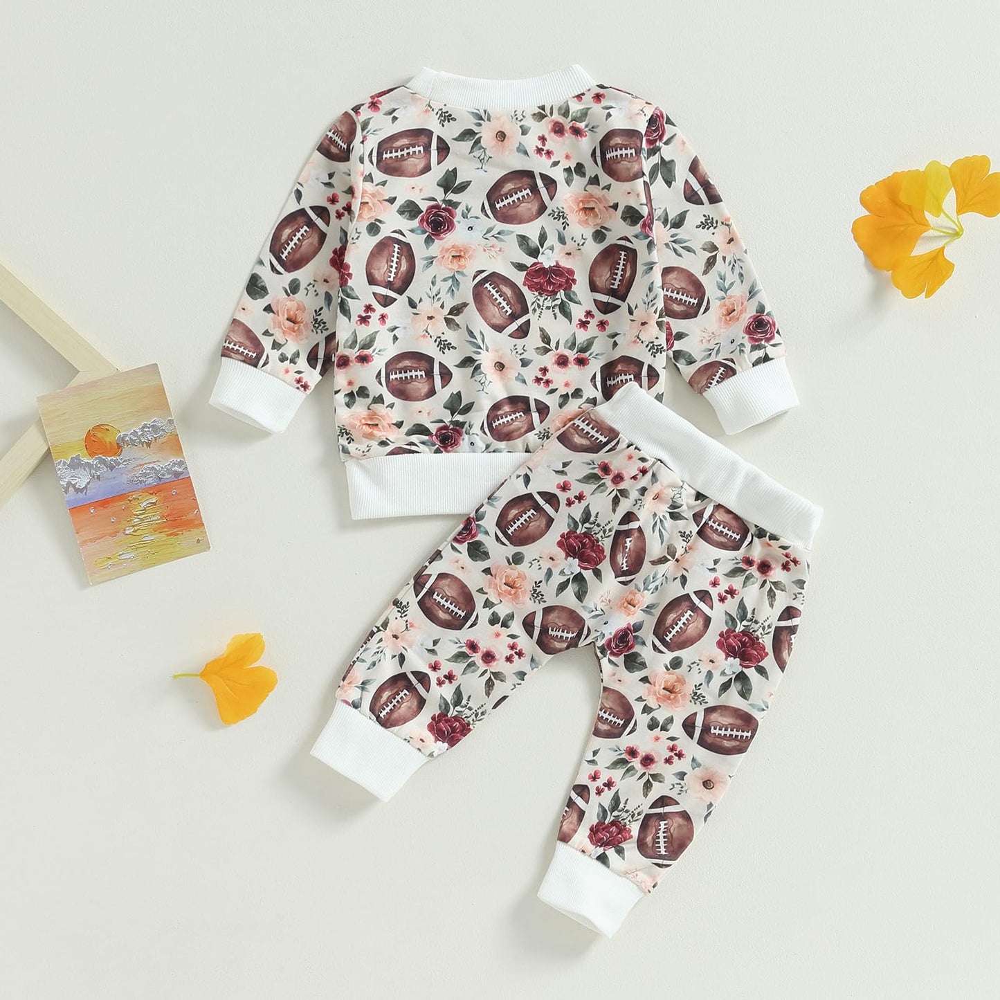 Baby Girl Clothes Valentines Day Outfits Long Sleeve Fall Winter Infant Toddler Sweatshirt Top Pants Set (Rugby&Flower, 0-6 Mont