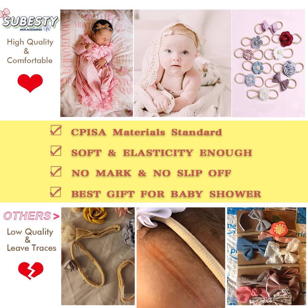 Subesty Baby Girls Nylon Elastic Headband Soft Flower Hair Band For Toddler Infant Newborn Set Of 10