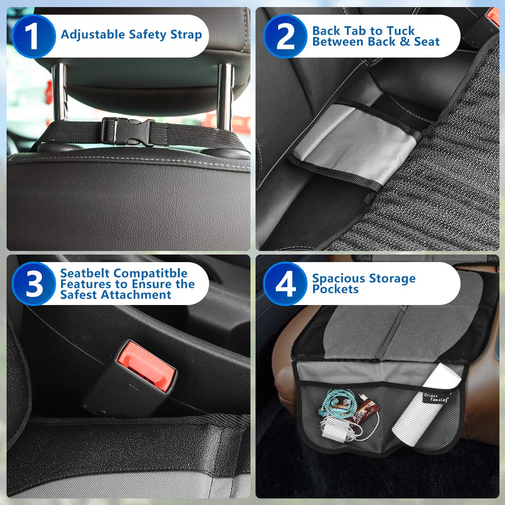 Car Seat Protector, 2 Pack Large Car Seat Protectors For Child Baby Car Seat With Organizer Pockets, Thick Padding Waterproof Ca