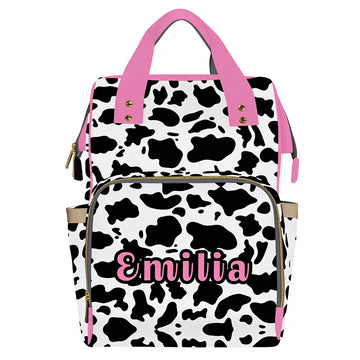 DIYKST Custom Diaper Bag with Name, Personalized Diaper Backpack for Mom/Women, Large Capacity Bag for Girls Boys Cow Print