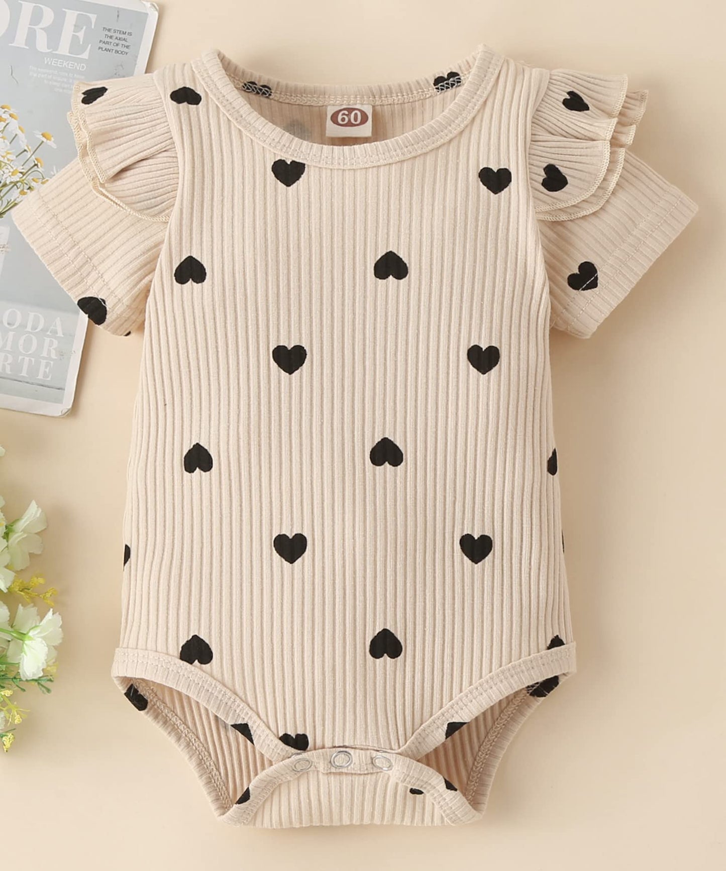 Fullfamous Infant Baby Girl Clothes Outfits,Spring Summer Romper And Pant Set 6-9 Months Ecru Heart