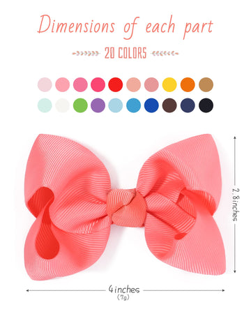 Choicbaby 40 Pieces Hair Bows For Girls 4 Inch Grosgrain Ribbon Toddler Hair Accessories With Fully Lined Clips For Toddlers Bab