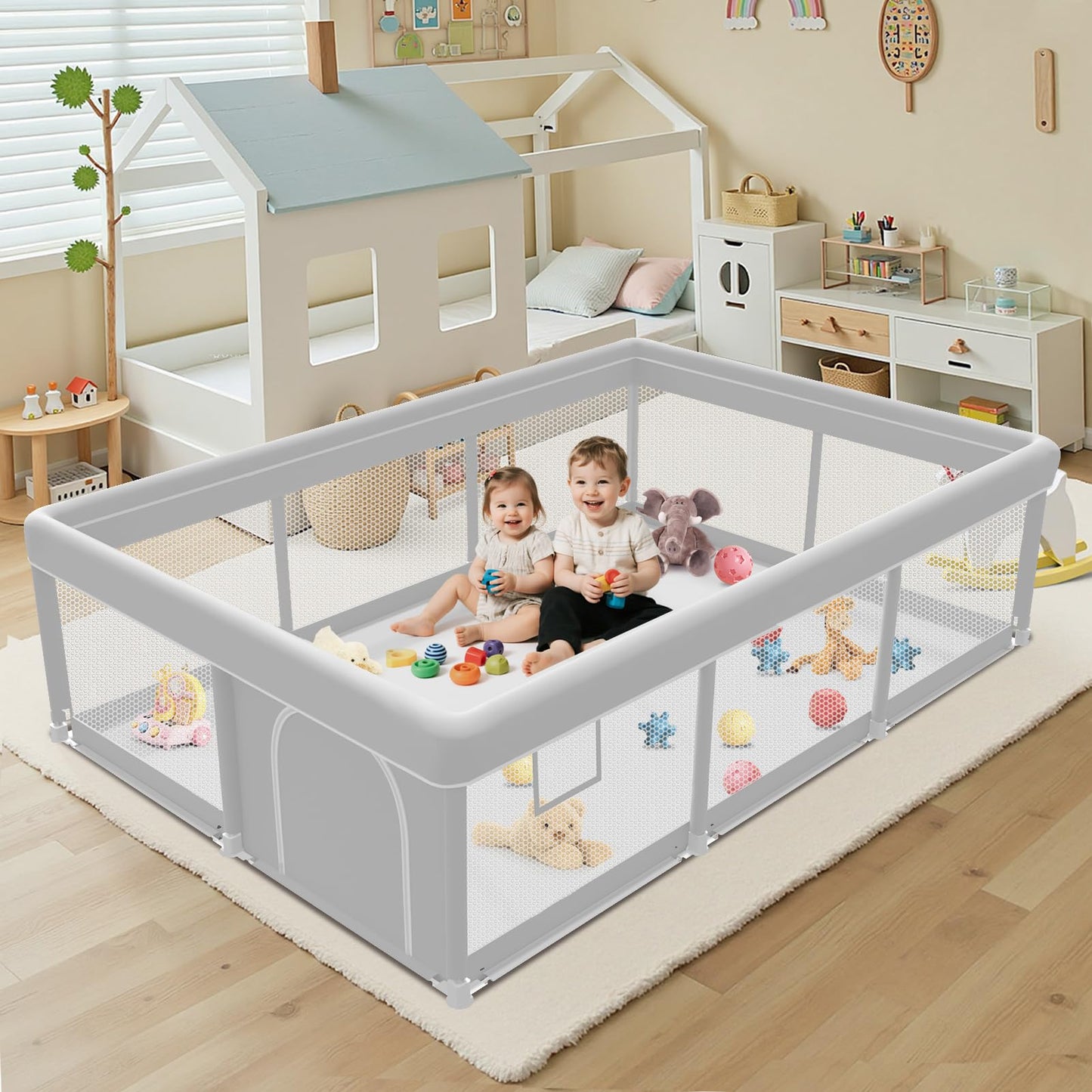 Baby Playpen with Mat, 50x50 inch Playpen for Babies and Toddlers with Mat, Baby Playard Safety Fence Active Center for Indoor