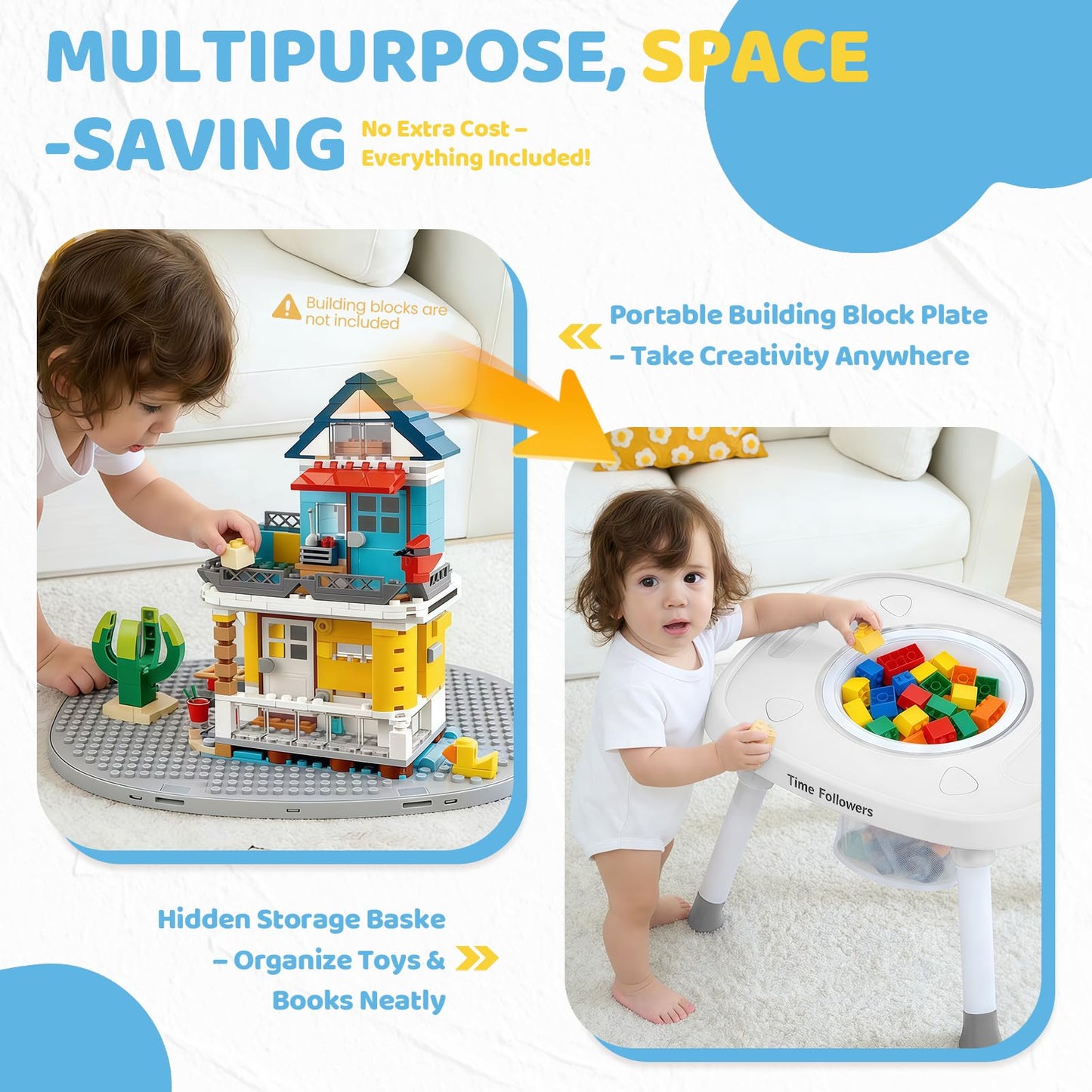 Time Followers 4-in-1 Baby Activity Center | 3 Stage Grow Stationary Standing Toddler Play Table | Tummy Time,Exersaucer, Jumper