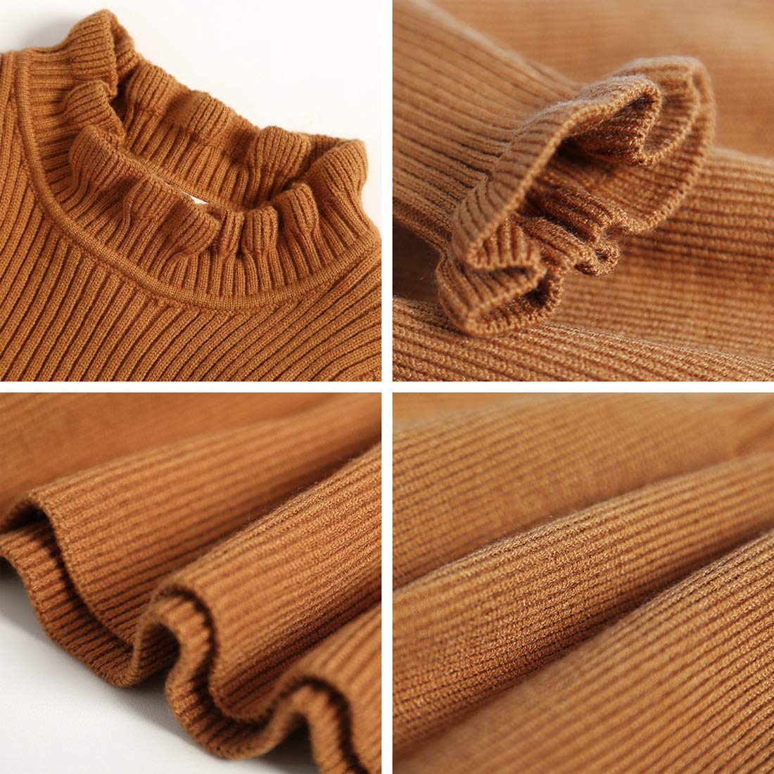 Simplee Kids Little Girls' Long Sleeve Girl Dresses And Rompers Ribbed Knit Sweater Dress Brown For 5T