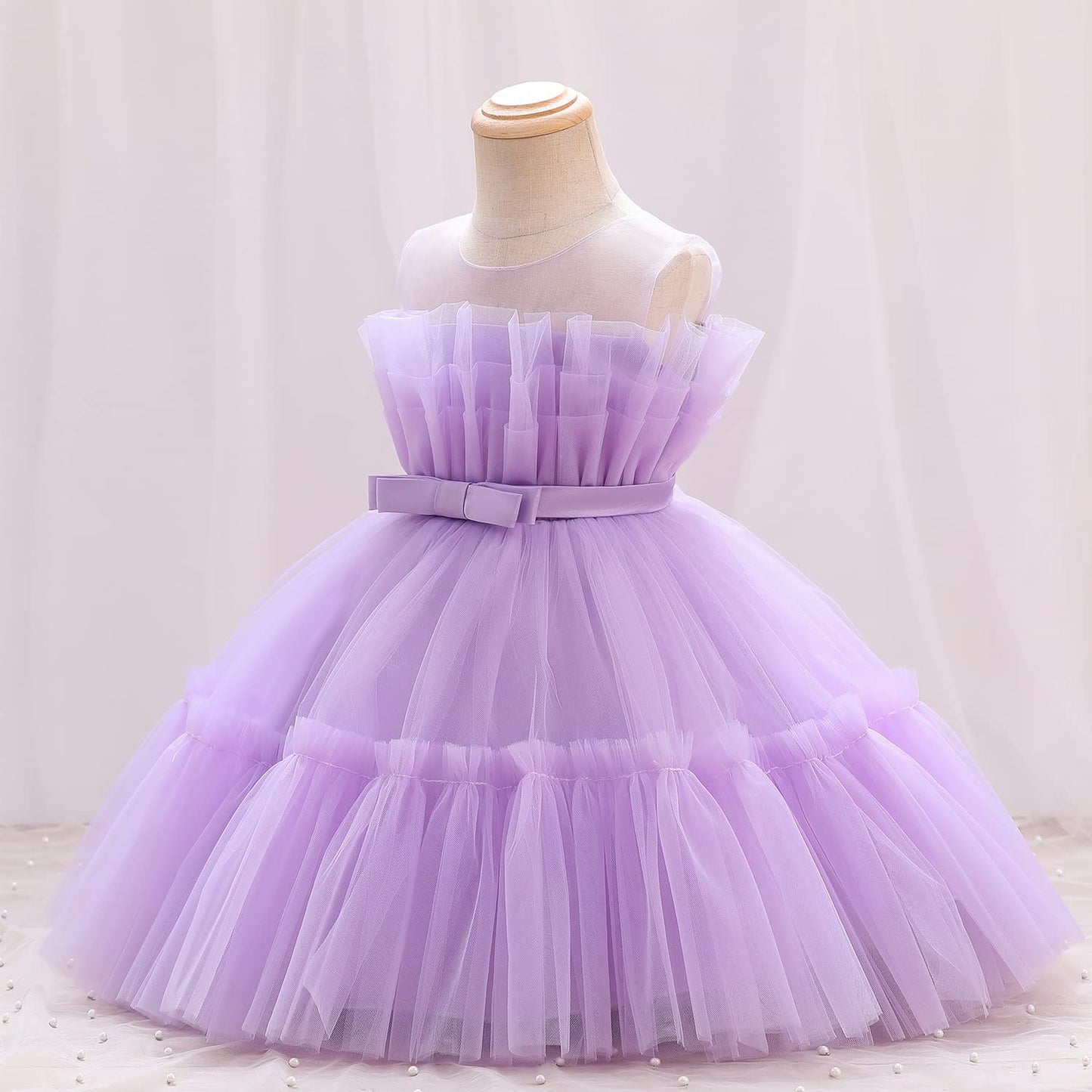 Flower Baby Girl Lace Dress Toddler Tulle Sleeveless Bow Princess Party Wedding Pageant Bridesmaid (Purple042.6-12 Months)