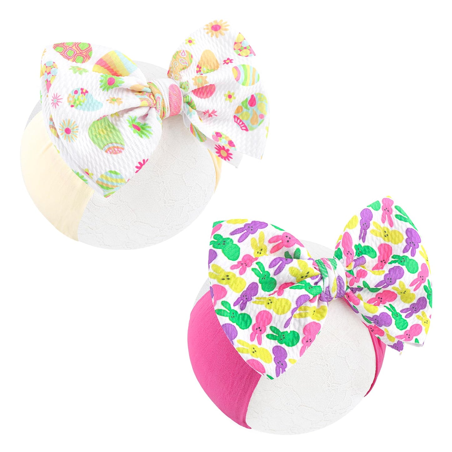 Oneninedream 6Large Easter Hairbands Pink Blue Eggs Baby Bows For Girls Elastic Nylon Headbands For Infant Newborn Toddler Cute