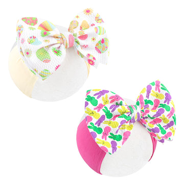Oneninedream 6Large Easter Hairbands Pink Blue Eggs Baby Bows For Girls Elastic Nylon Headbands For Infant Newborn Toddler Cute